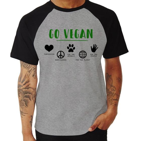 Imagem de Camiseta Raglan Go Vegan Símbolos - Foca na Moda