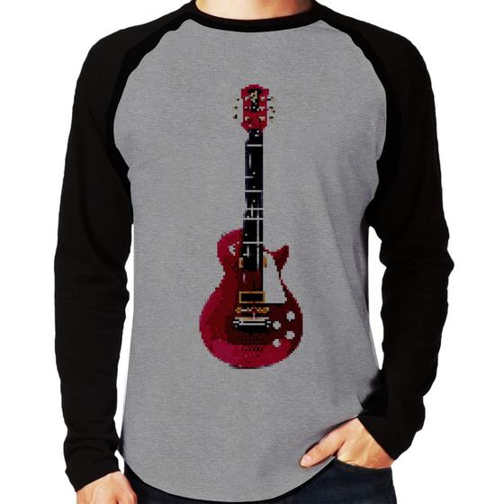 Imagem de Camiseta Raglan Guitar Píxel Manga Longa - Foca na Moda