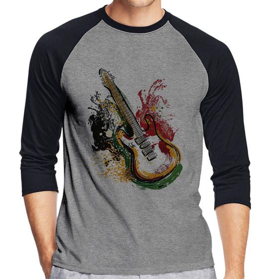 Imagem de Camiseta Raglan Guitarra Reggae Manga 3/4 - Foca na Moda