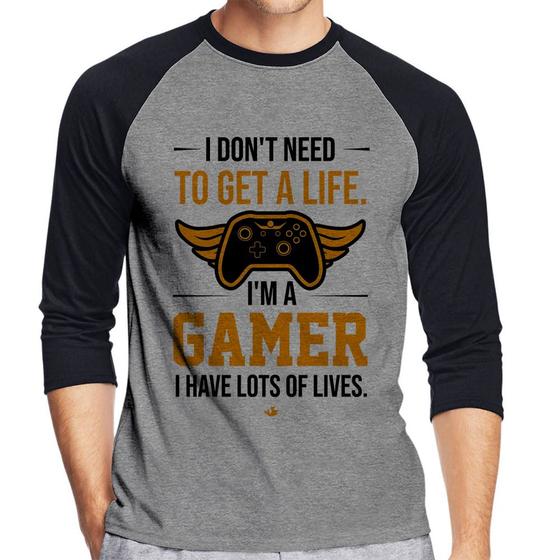 Imagem de Camiseta Raglan I'm a gamer, I have lots of lives Manga 3/4 - Foca na Moda