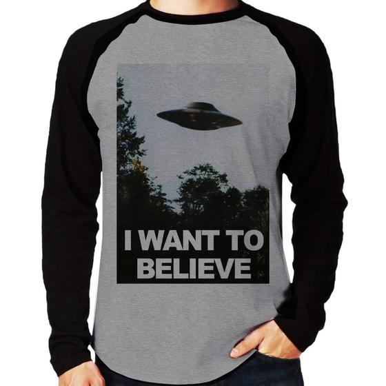 Imagem de Camiseta Raglan I Want To Believe Manga Longa - Foca na Moda