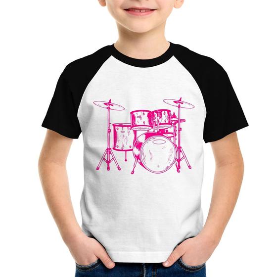 Imagem de Camiseta Raglan Infantil Bateria Música (rosa) - Foca na Moda