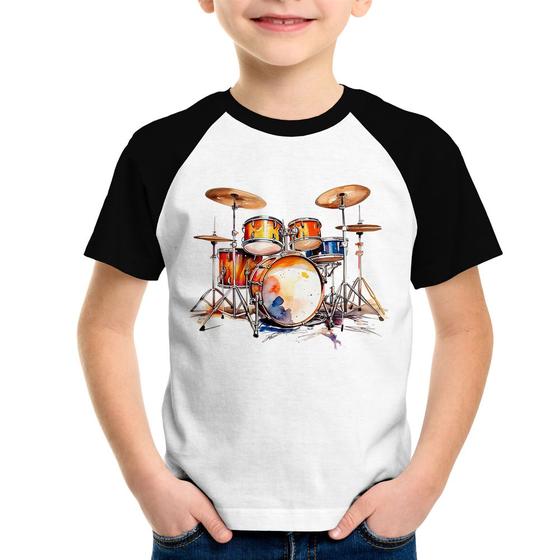 Imagem de Camiseta Raglan Infantil Bateria Watercolor - Foca na Moda