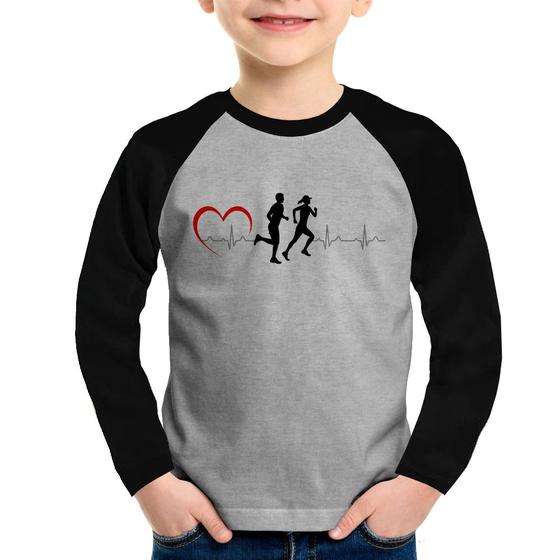 Imagem de Camiseta Raglan Infantil Batimentos Cardíacos Corrida Coração Manga Longa - Foca na Moda
