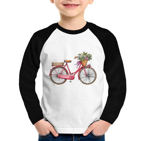 Imagem de Camiseta Raglan Infantil Bicicleta Vintage Romântica Manga Longa - Foca na Moda