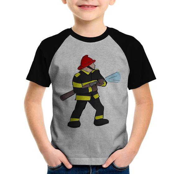 Imagem de Camiseta Raglan Infantil Bombeiro - Foca na Moda