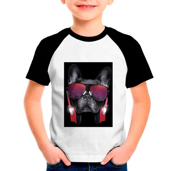 Imagem de Camiseta Raglan Infantil Branca Buldog Francês Cachorro 02