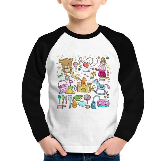 Imagem de Camiseta Raglan Infantil Brinquedos Manga Longa - Foca na Moda