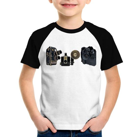 Imagem de Camiseta Raglan Infantil Câmeras Vintage - Foca na Moda