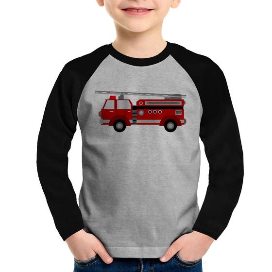 Imagem de Camiseta Raglan Infantil Caminhão de Bombeiro Manga Longa - Foca na Moda