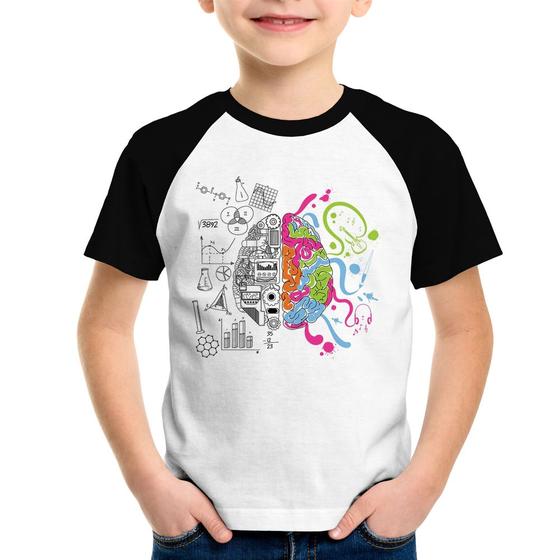 Imagem de Camiseta Raglan Infantil Cérebro Analítico e Criativo - Foca na Moda