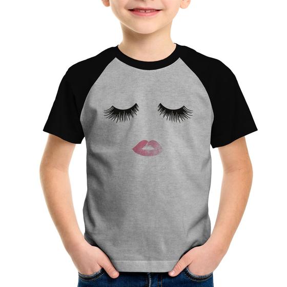 Imagem de Camiseta Raglan Infantil Cílios e Boca - Foca na Moda