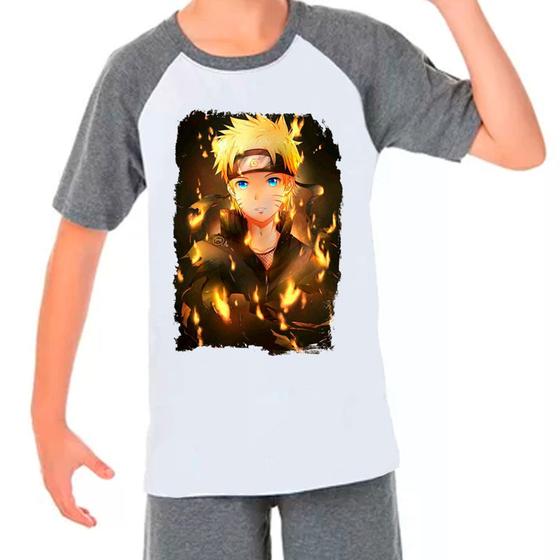 Imagem de Camiseta Raglan Infantil Cinza Branca Desenho Naruto Anime04