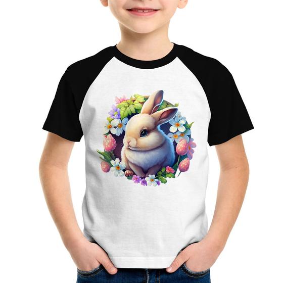 Imagem de Camiseta Raglan Infantil Coelhinho e flores - Foca na Moda