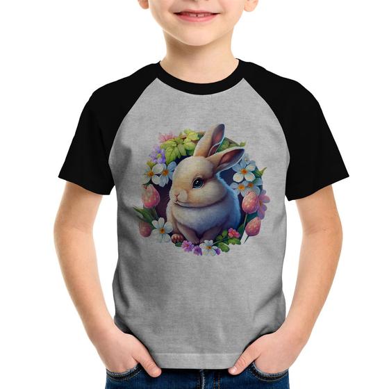 Imagem de Camiseta Raglan Infantil Coelhinho e flores - Foca na Moda