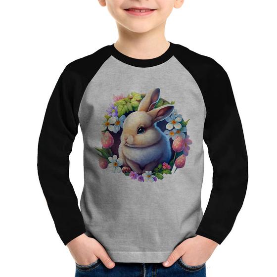 Imagem de Camiseta Raglan Infantil Coelhinho e flores Manga Longa - Foca na Moda