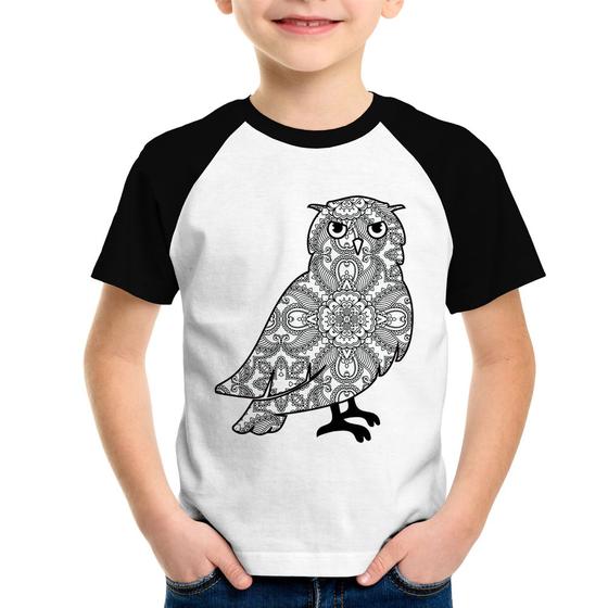 Imagem de Camiseta Raglan Infantil Coruja Mandala - Foca na Moda