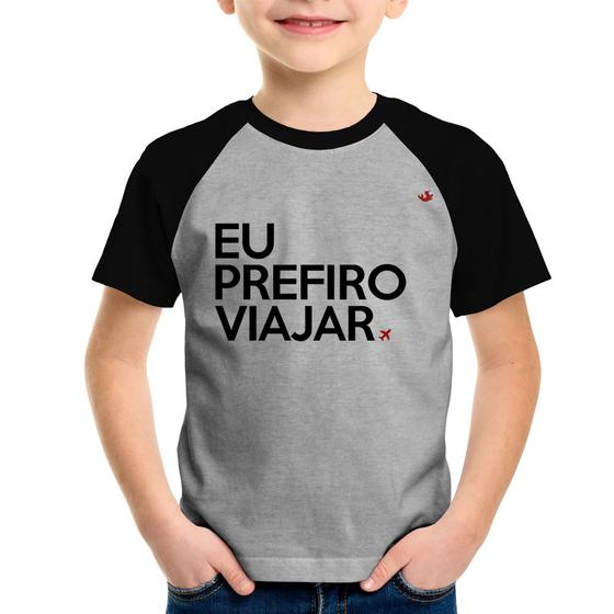 Imagem de Camiseta Raglan Infantil Eu prefiro viajar - Foca na Moda