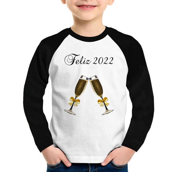 Imagem de Camiseta Raglan Infantil Feliz 2022 Manga Longa - Foca na Moda