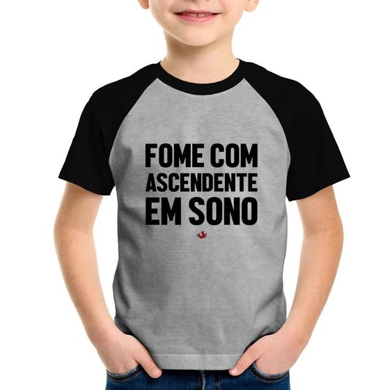 Imagem de Camiseta Raglan Infantil Fome com ascendente em sono - Foca na Moda