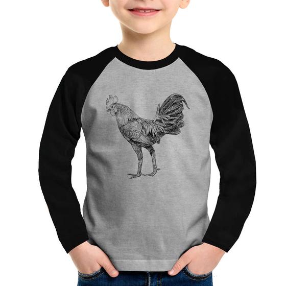 Imagem de Camiseta Raglan Infantil Galo Desenho Manga Longa - Foca na Moda