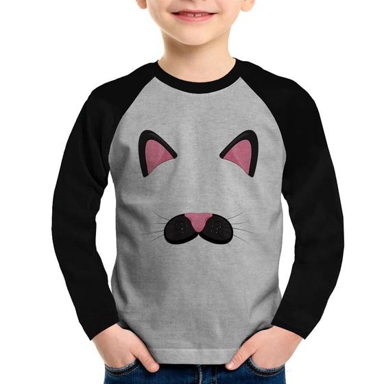 Imagem de Camiseta Raglan Infantil Gatinha Orelhinha Manga Longa - Foca na Moda