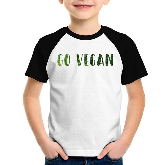 Imagem de Camiseta Raglan Infantil Go Vegan - Foca na Moda