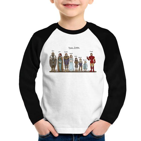 Imagem de Camiseta Raglan Infantil House Stark Tony Stark Manga Longa - Foca na Moda