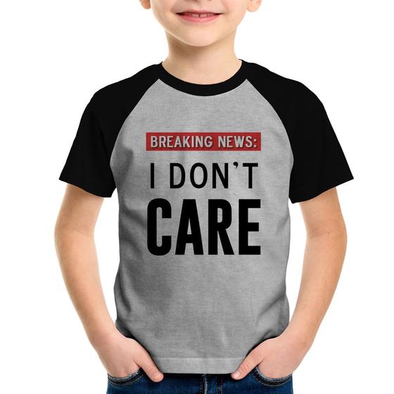 Imagem de Camiseta Raglan Infantil I don't care - Foca na Moda