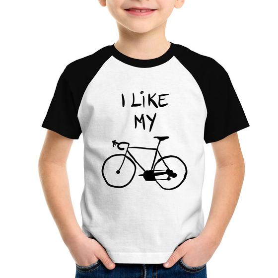 Imagem de Camiseta Raglan Infantil I Like My Bike - Foca na Moda