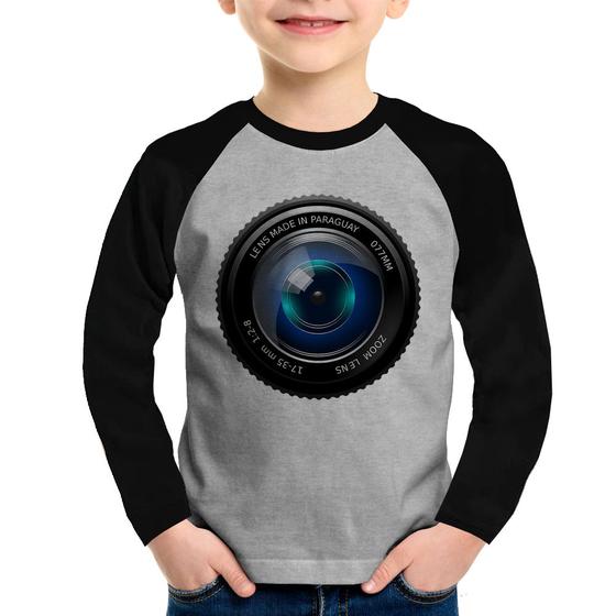 Imagem de Camiseta Raglan Infantil Lente Câmera Manga Longa - Foca na Moda