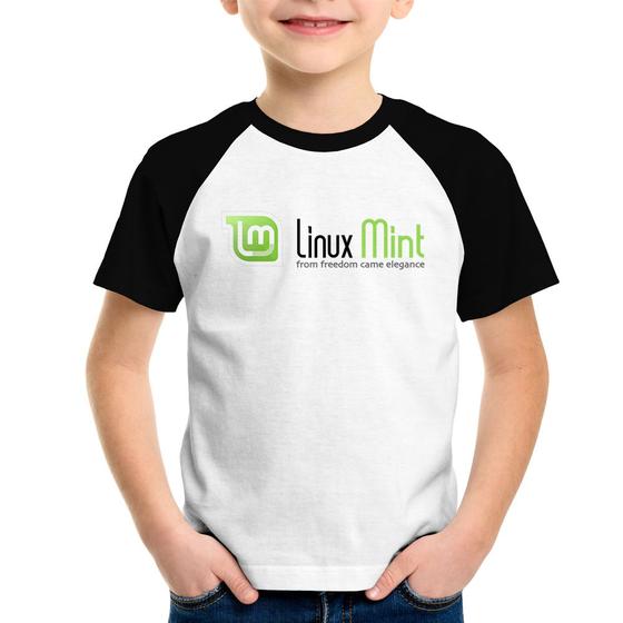 Imagem de Camiseta Raglan Infantil Linux Mint - Foca na Moda