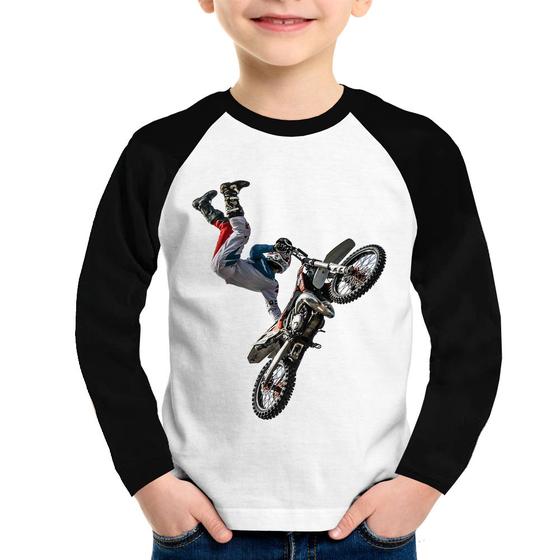 Imagem de Camiseta Raglan Infantil Motocross Freestyle Trick Manga Longa - Foca na Moda