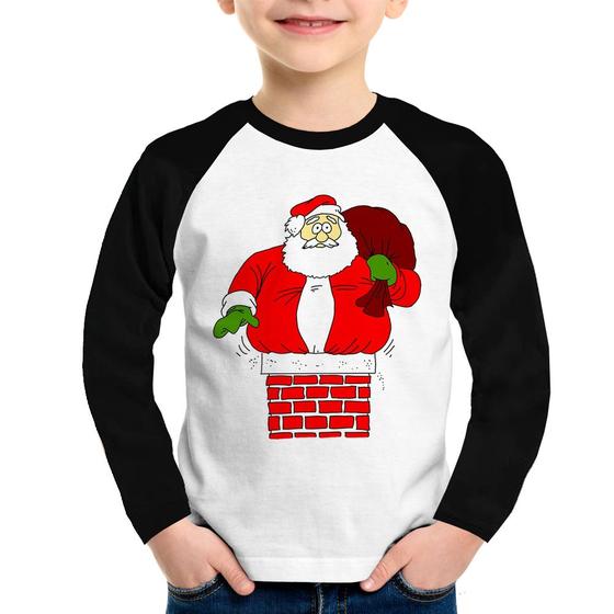 Imagem de Camiseta Raglan Infantil Papai Noel Chaminé Manga Longa - Foca na Moda