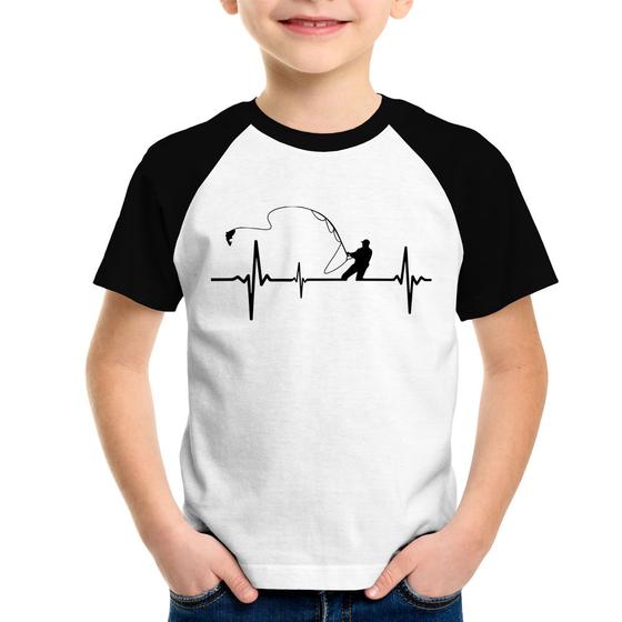 Imagem de Camiseta Raglan Infantil Pescador Batimentos Cardíacos - Foca na Moda