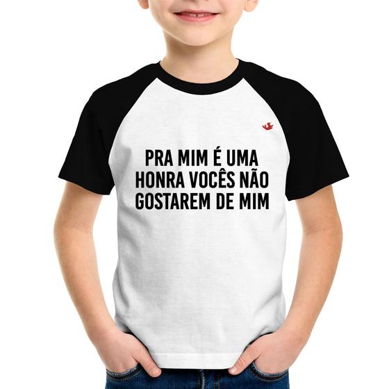 Imagem de Camiseta Raglan Infantil Pra mim é uma honra vocês não gostarem de mim - Foca na Moda