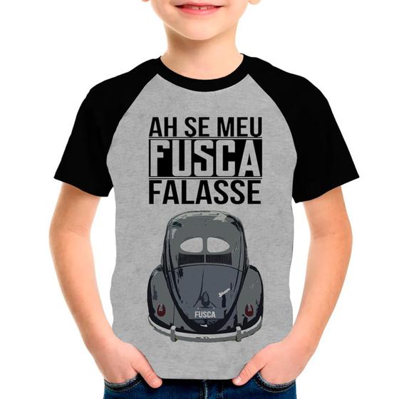 Imagem de Camiseta Raglan Infantil Preto Cinza Carro Fusca Fusquinha01