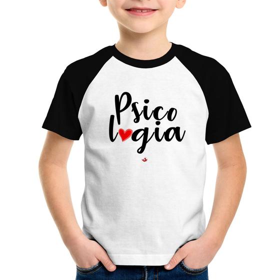 Imagem de Camiseta Raglan Infantil Psicologia por amor - Foca na Moda