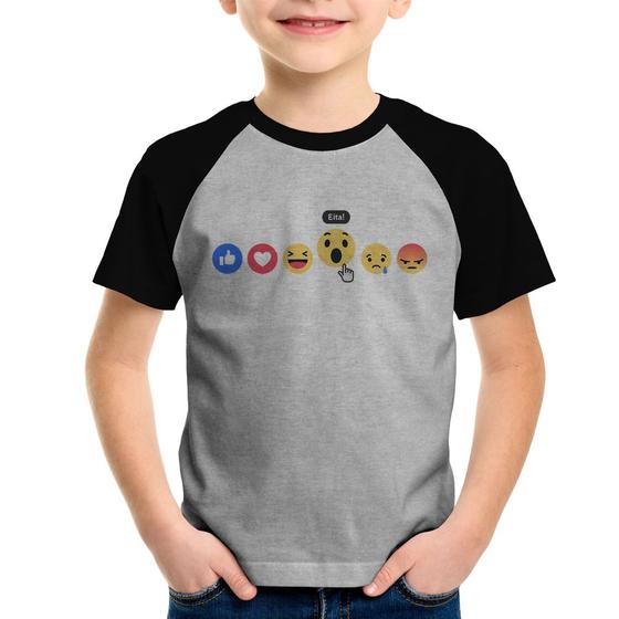 Imagem de Camiseta Raglan Infantil Reações Facebook Eita! - Foca na Moda