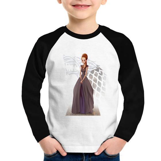 Imagem de Camiseta Raglan Infantil Sansa Stark Art Manga Longa - Foca na Moda