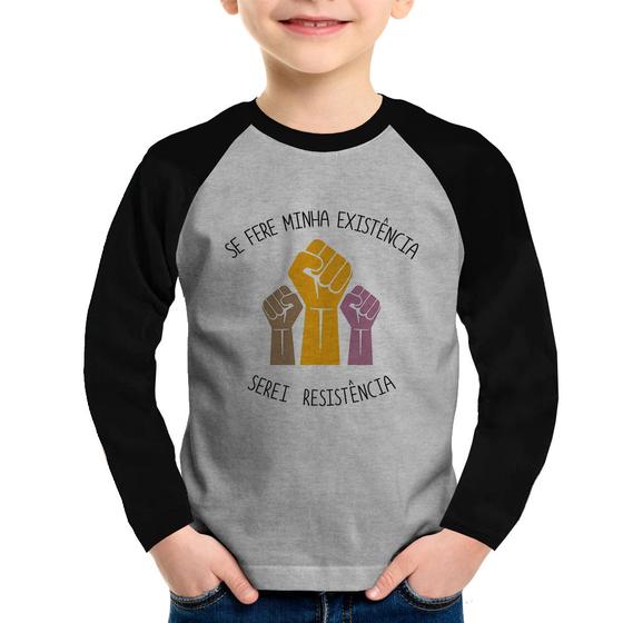 Imagem de Camiseta Raglan Infantil Se fere minha existência, serei resistência Manga Longa - Foca na Moda