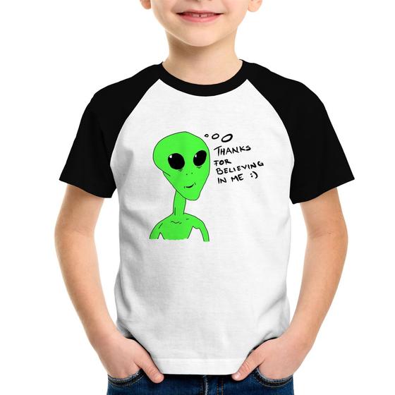 Imagem de Camiseta Raglan Infantil Thank's For Believing In Me Alien - Foca na Moda