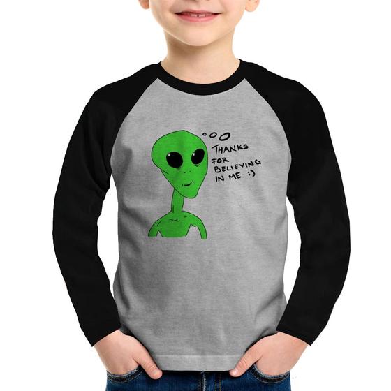 Imagem de Camiseta Raglan Infantil Thank's For Believing In Me Alien Manga Longa - Foca na Moda