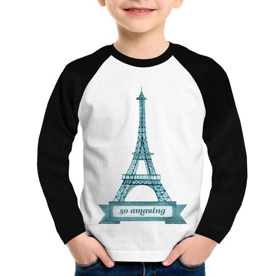 Imagem de Camiseta Raglan Infantil Torre Eiffel Amazing Manga Longa - Foca na Moda