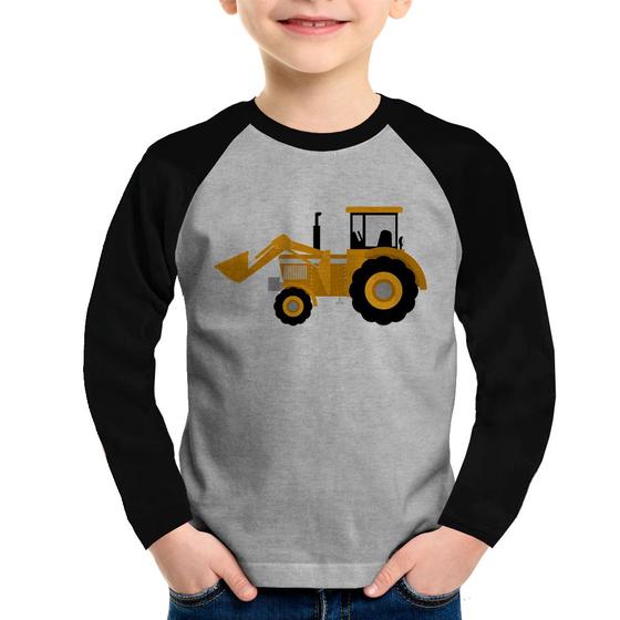 Imagem de Camiseta Raglan Infantil Trator Pá Carregadeira Amarelo Manga Longa - Foca na Moda