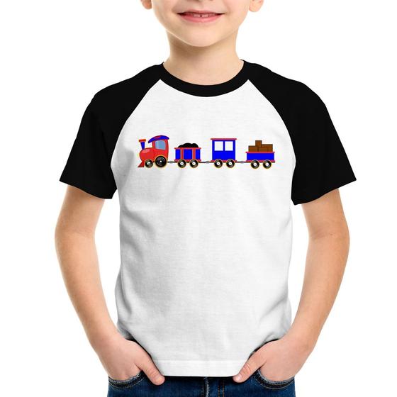 Imagem de Camiseta Raglan Infantil Trenzinho Azul - Foca na Moda