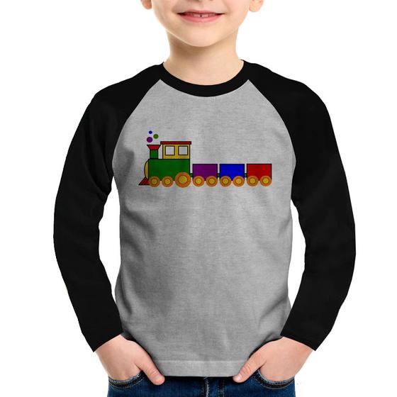 Imagem de Camiseta Raglan Infantil Trenzinho Colorido Manga Longa - Foca na Moda