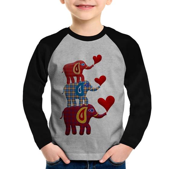 Imagem de Camiseta Raglan Infantil Trio Elefantes  Manga Longa - Foca na Moda