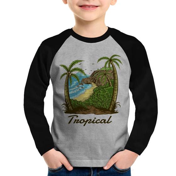 Imagem de Camiseta Raglan Infantil Tropical Beach Manga Longa - Foca na Moda