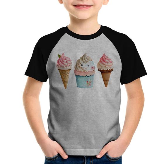 Imagem de Camiseta Raglan Infantil Unicórnio Sorvete - Foca na Moda